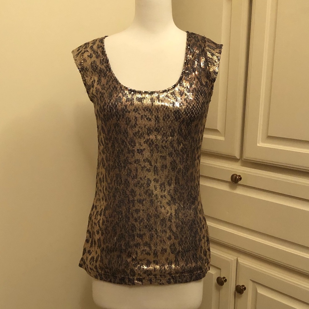 BOSTON PROPER Animal Print Sequin Top- XS